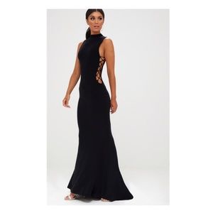 Black Lace Up Side Maxi Dress